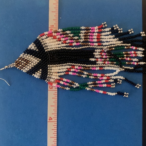Handmade Long Beaded Tassel Earrings Large Native Bohemian - Picture 5 of 6